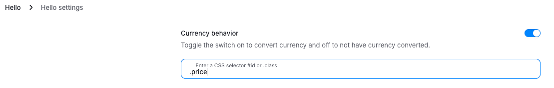 Hello currency conversion settings